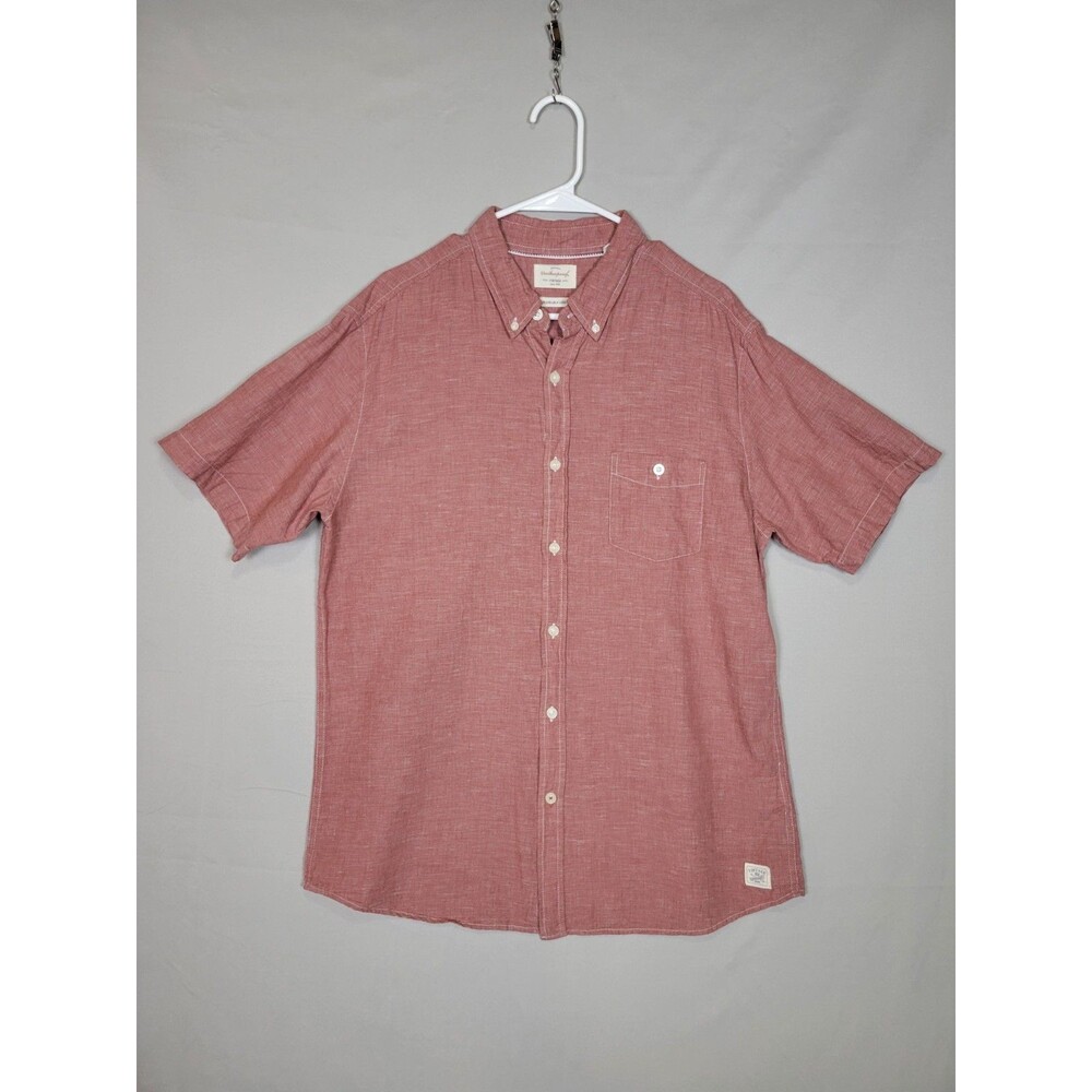 Weatherproof Vintage Washable Linen Short Sleeve Button Shirt Mens Large Pink